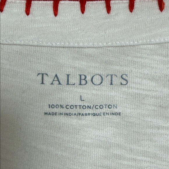 TALBOTS White and Orange Embroidered top with short sleeves. Size Large - Picture 2 of 4